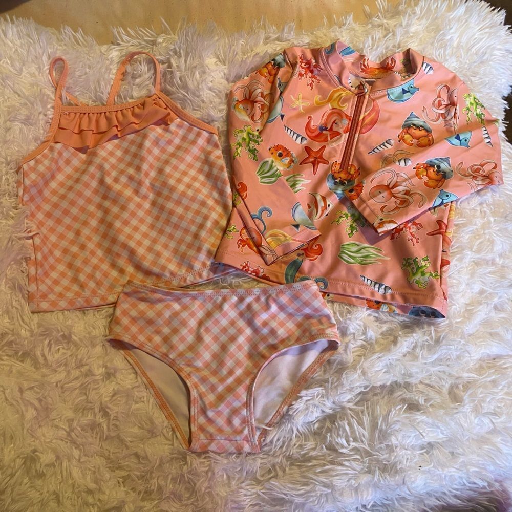 *No Brand* (3) Piece Coral Toddler Girl Swimsuit Size 3Y